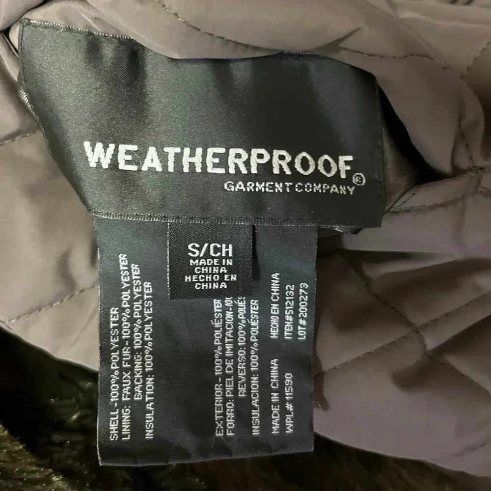 WeatherProof Reversible Green Fur Quilted Puffer High Neck Vest Jacket Coat Sz S